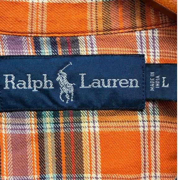 Ralph Lauren Button Down Shirt Men's Large Orange Plaid Long Sleeve Preppy - Picture 4 of 11